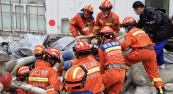In China, a gym roof collapsed amid heavy rainfall, leaving 9 dead and 2 trapped